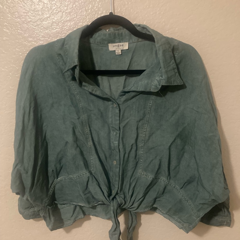 Umgee Women's Teal Button-Down Tie-Front Shirt